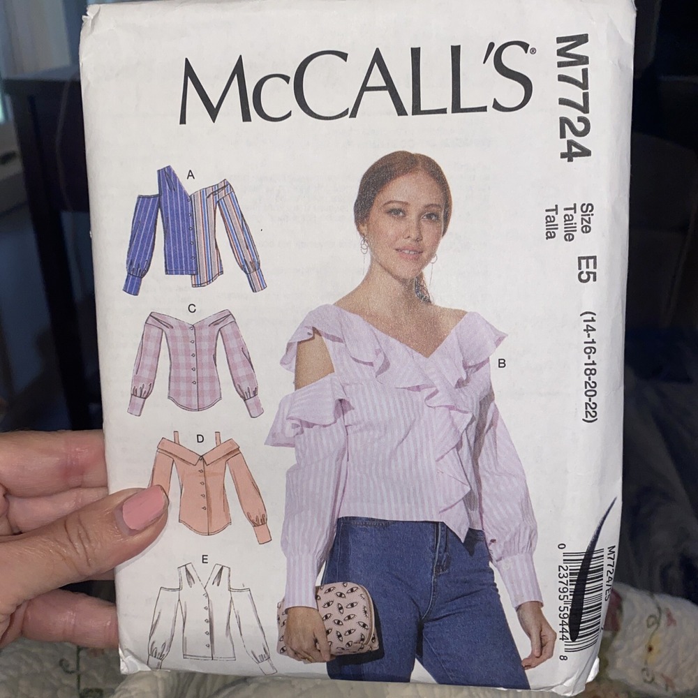 McCall's M7724 Off Shoulder Cold Shoulder Button Front Tops Pattern Size 14-22
